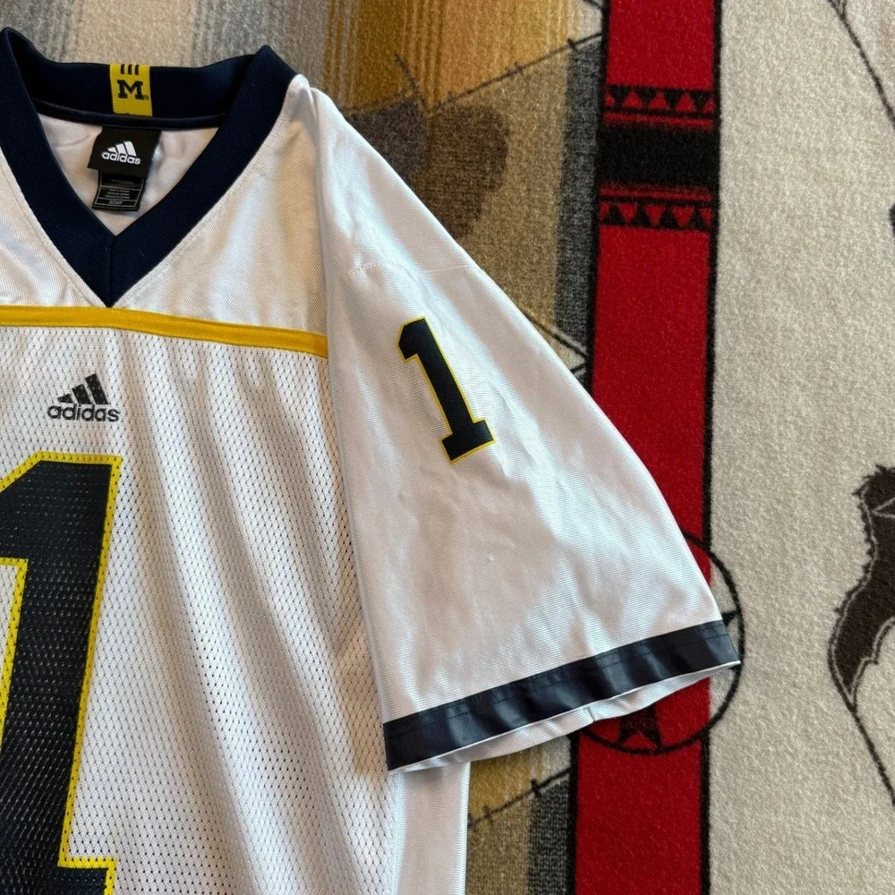 Adidas Michigan Wolverines Jersey White Blue Yellow Number 1 Mens Small Football